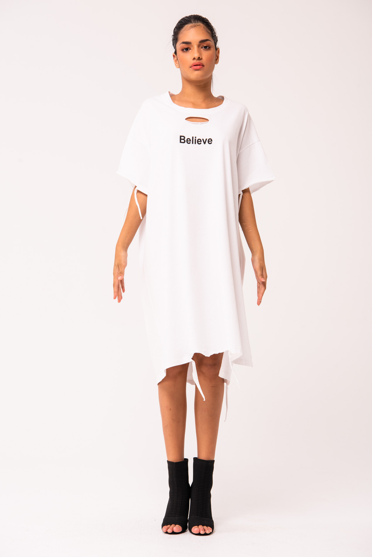 white distressed t shirt dress