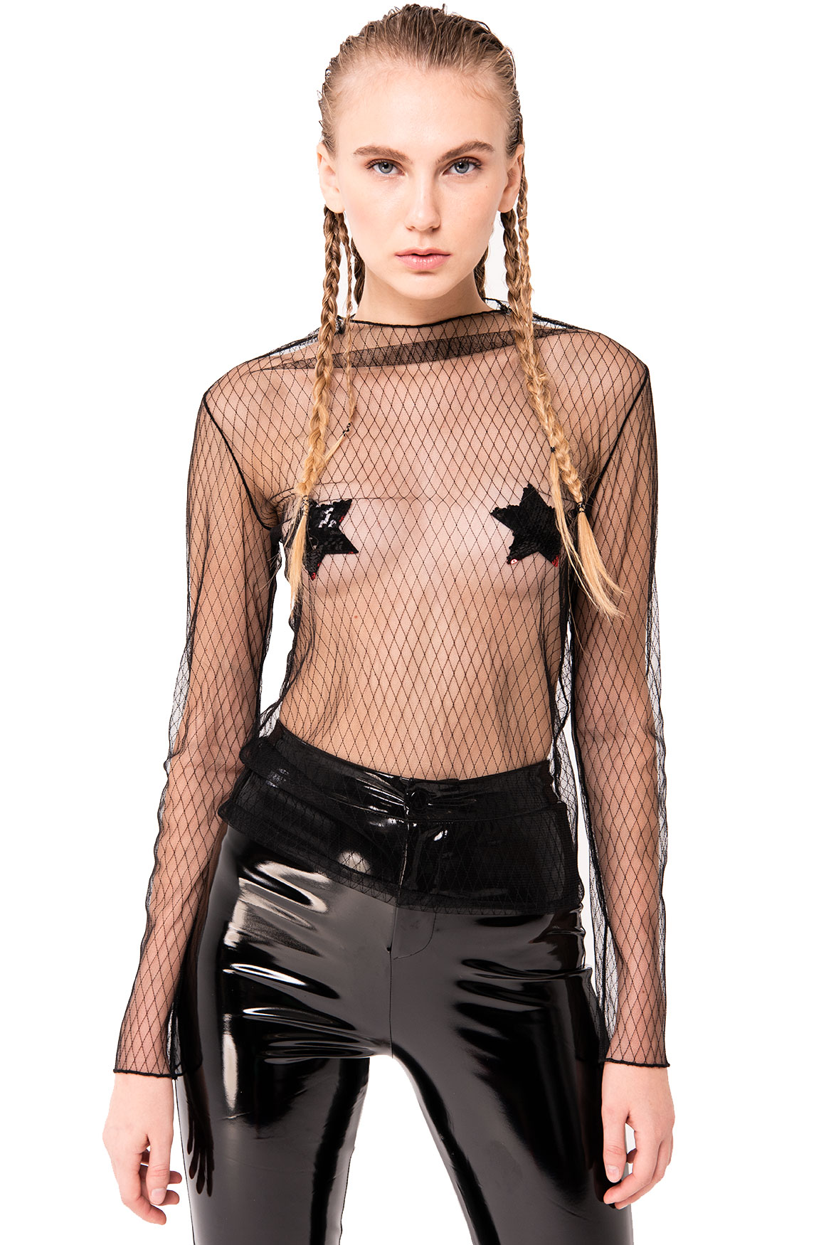 sheer diamond mesh top