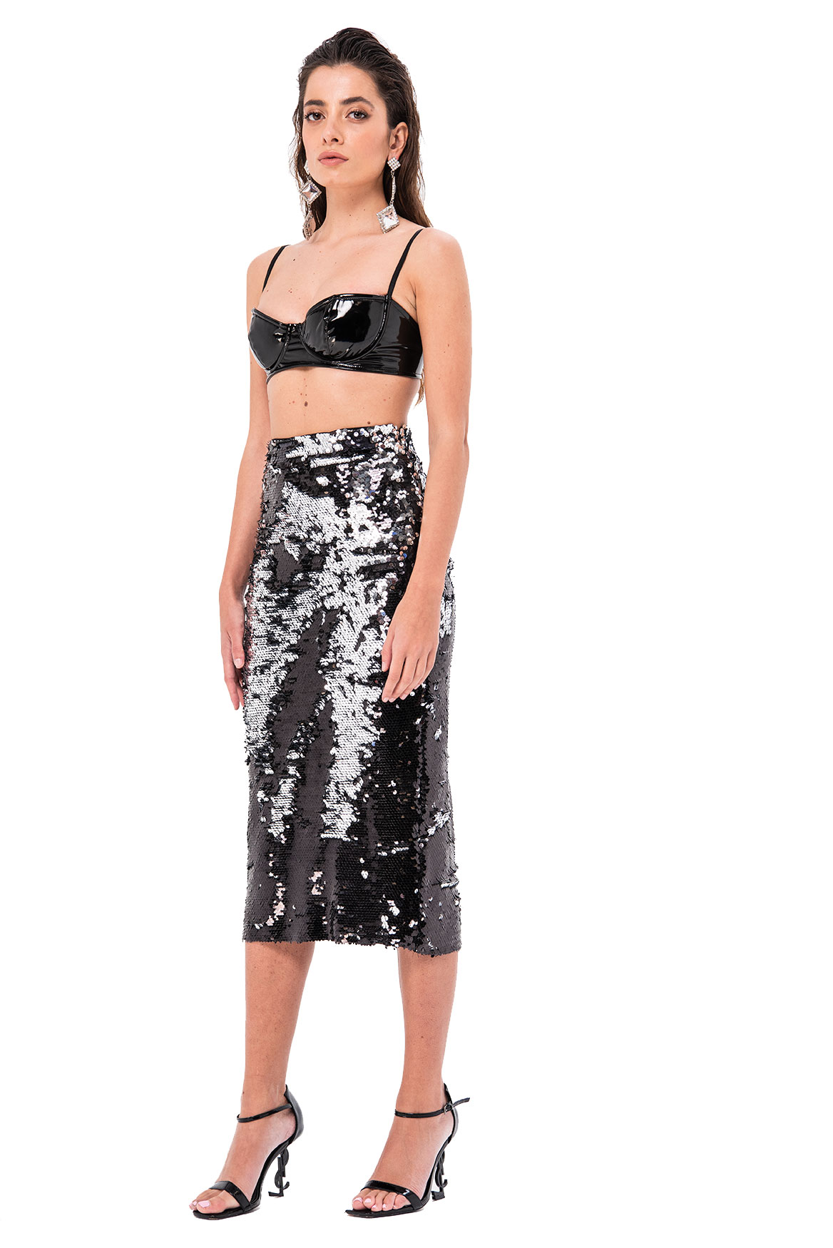 reversible sequin midi skirt