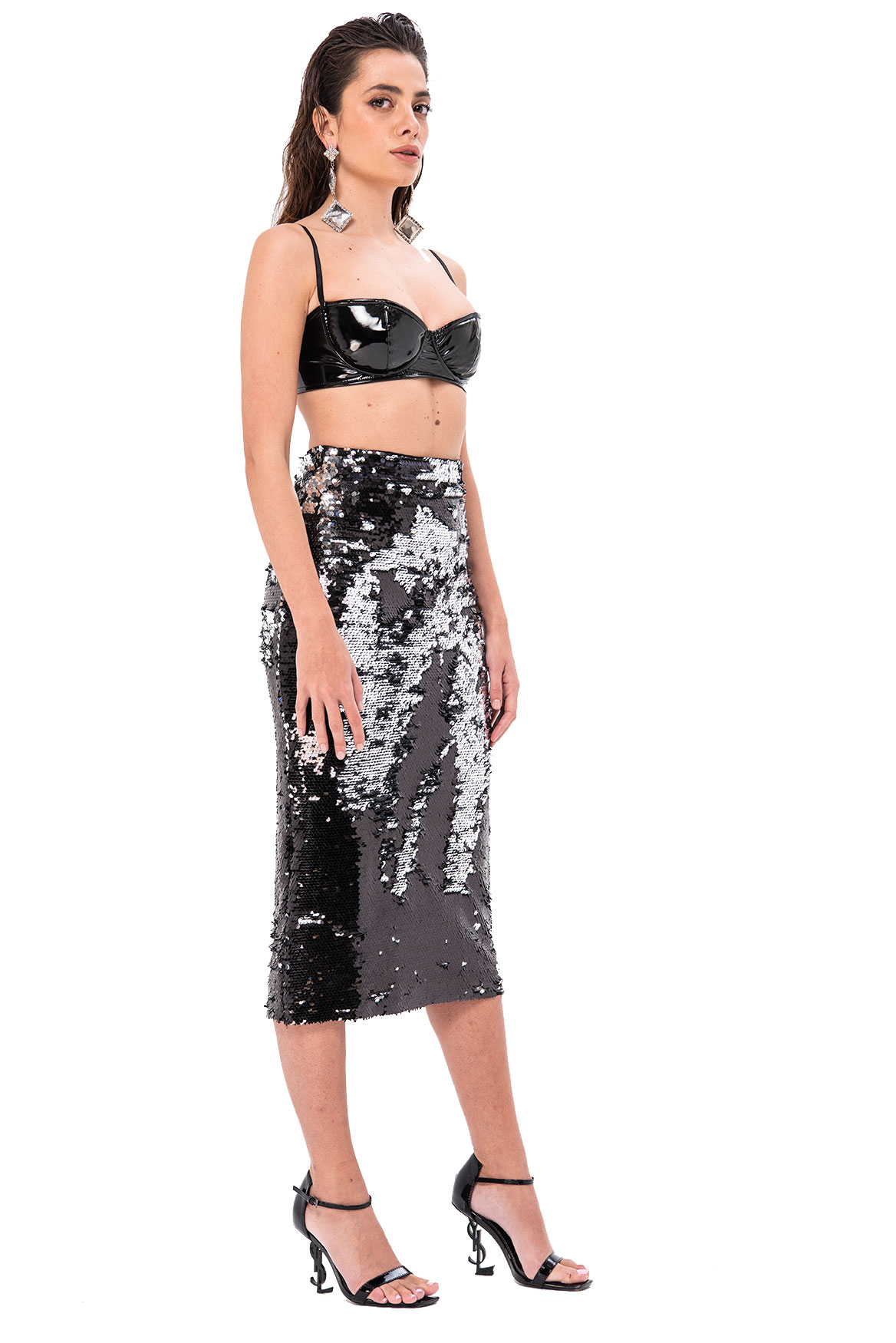 reversible sequin midi skirt