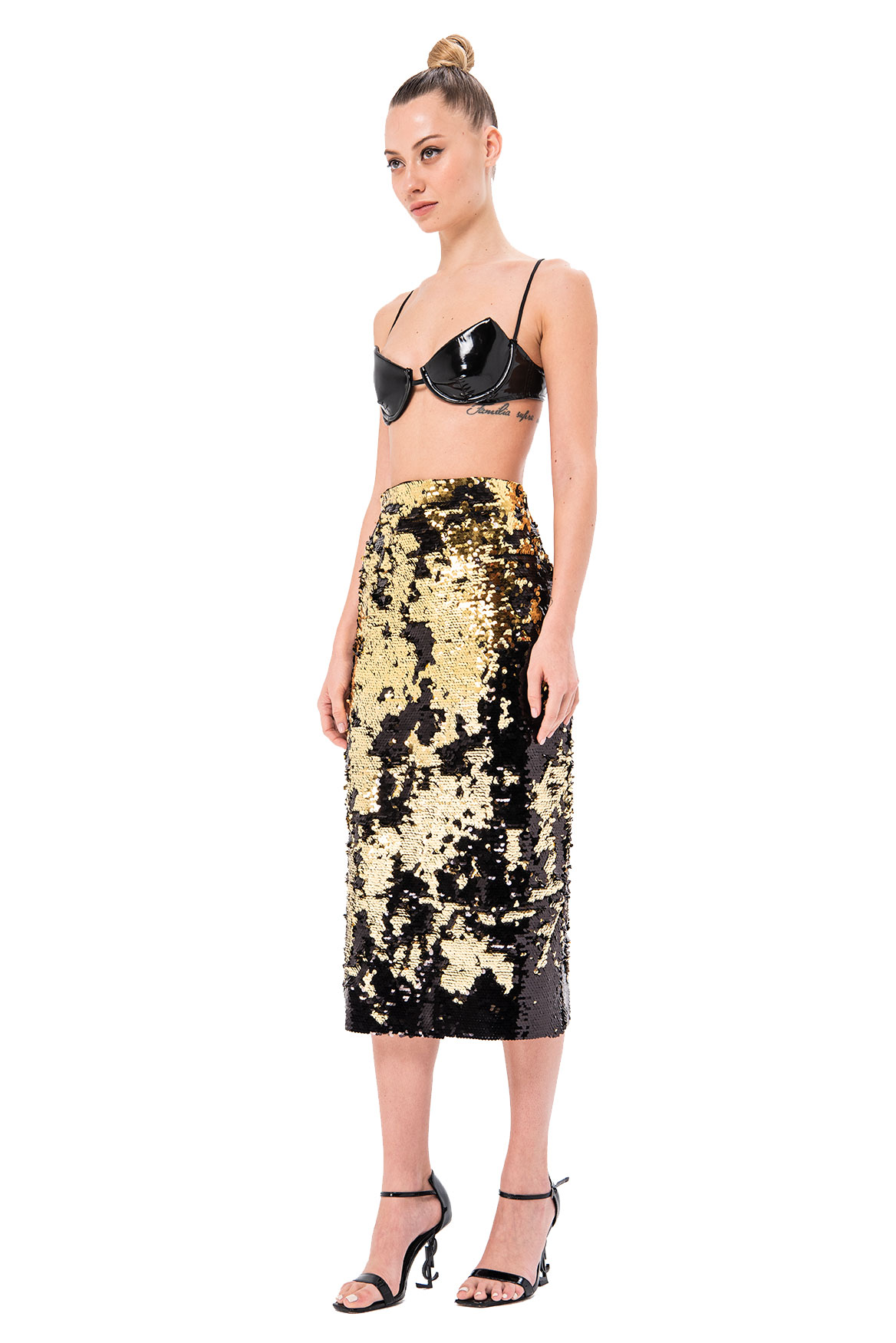 reversible sequin midi skirt