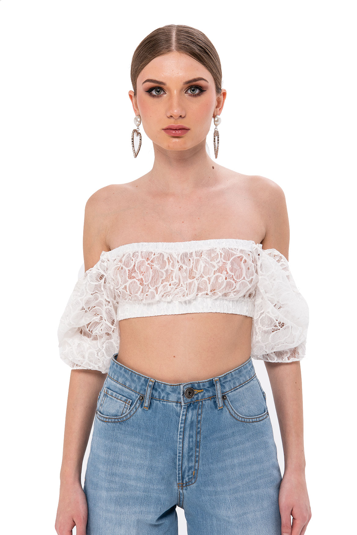 sheer off the shoulder crop top