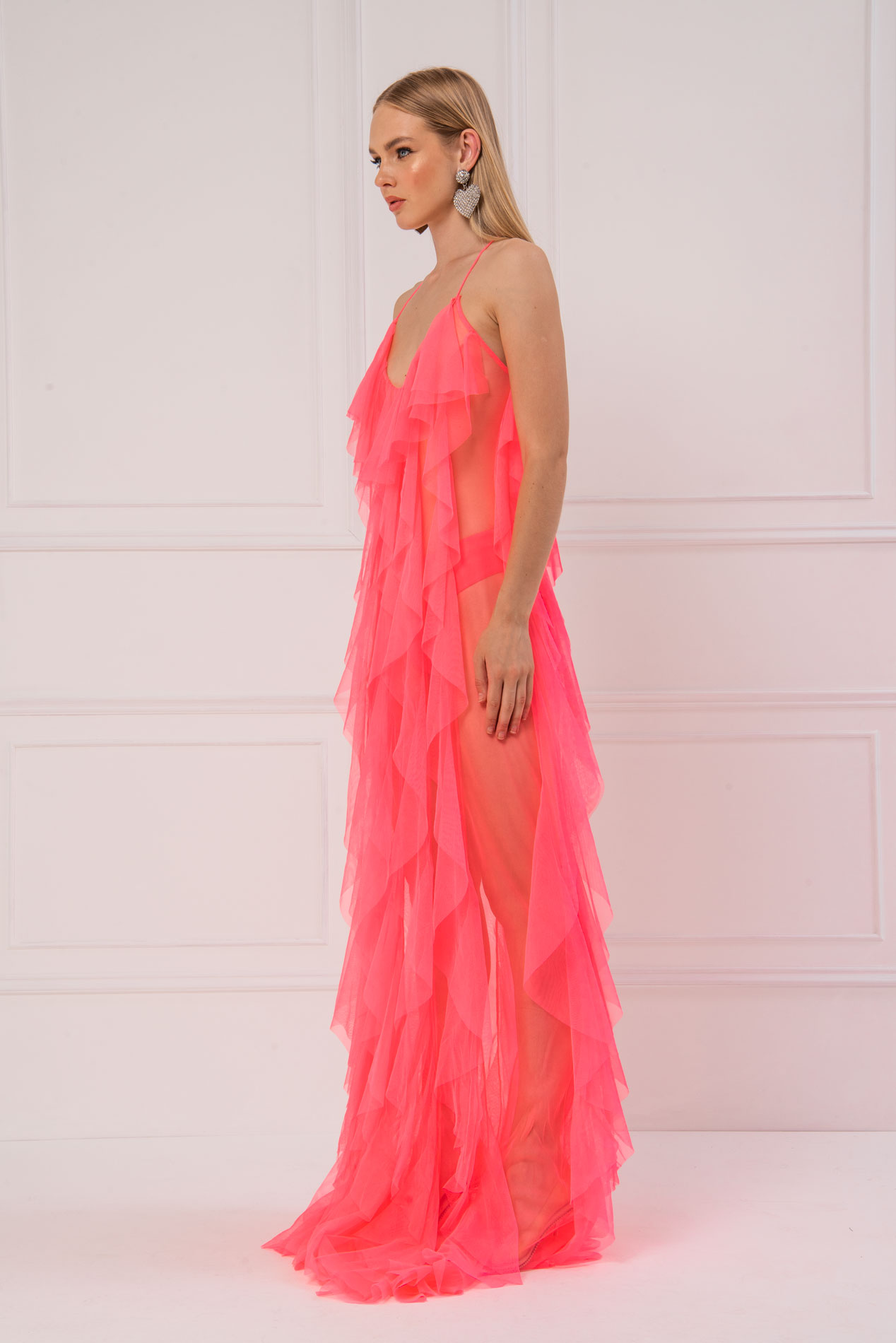 neon pink long dress