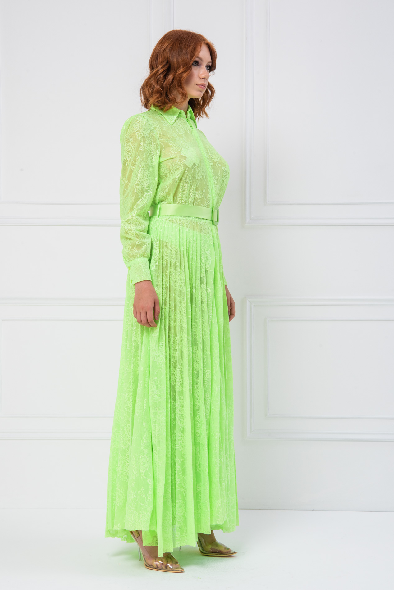 neon green lace dress