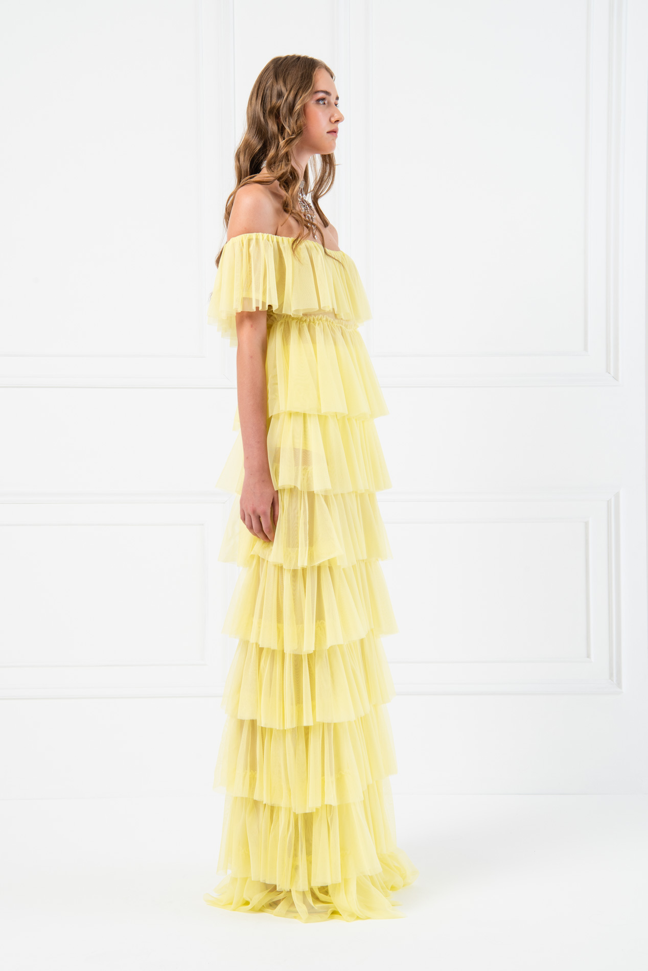 yellow tulle maxi dress