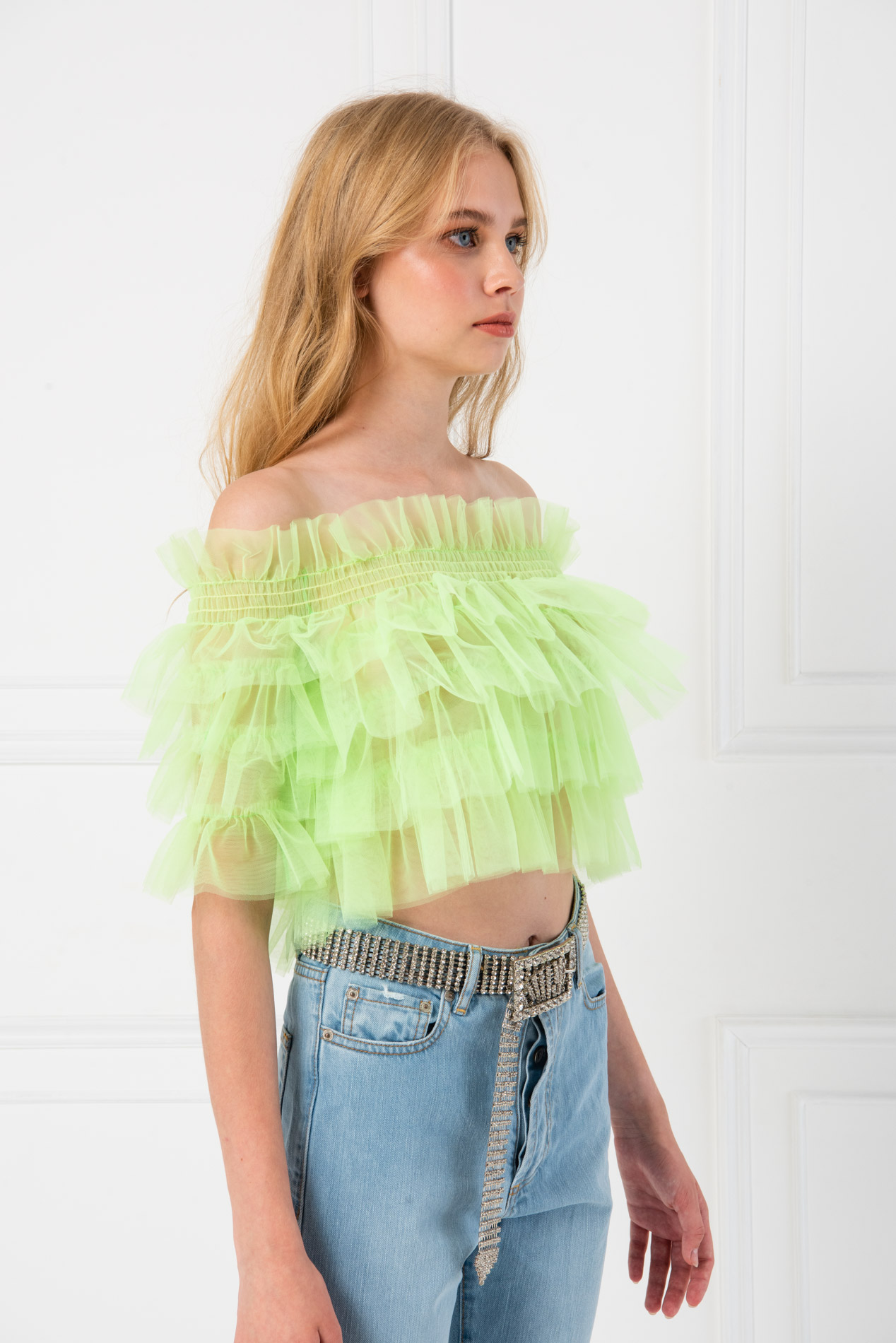 neon green ruffle top