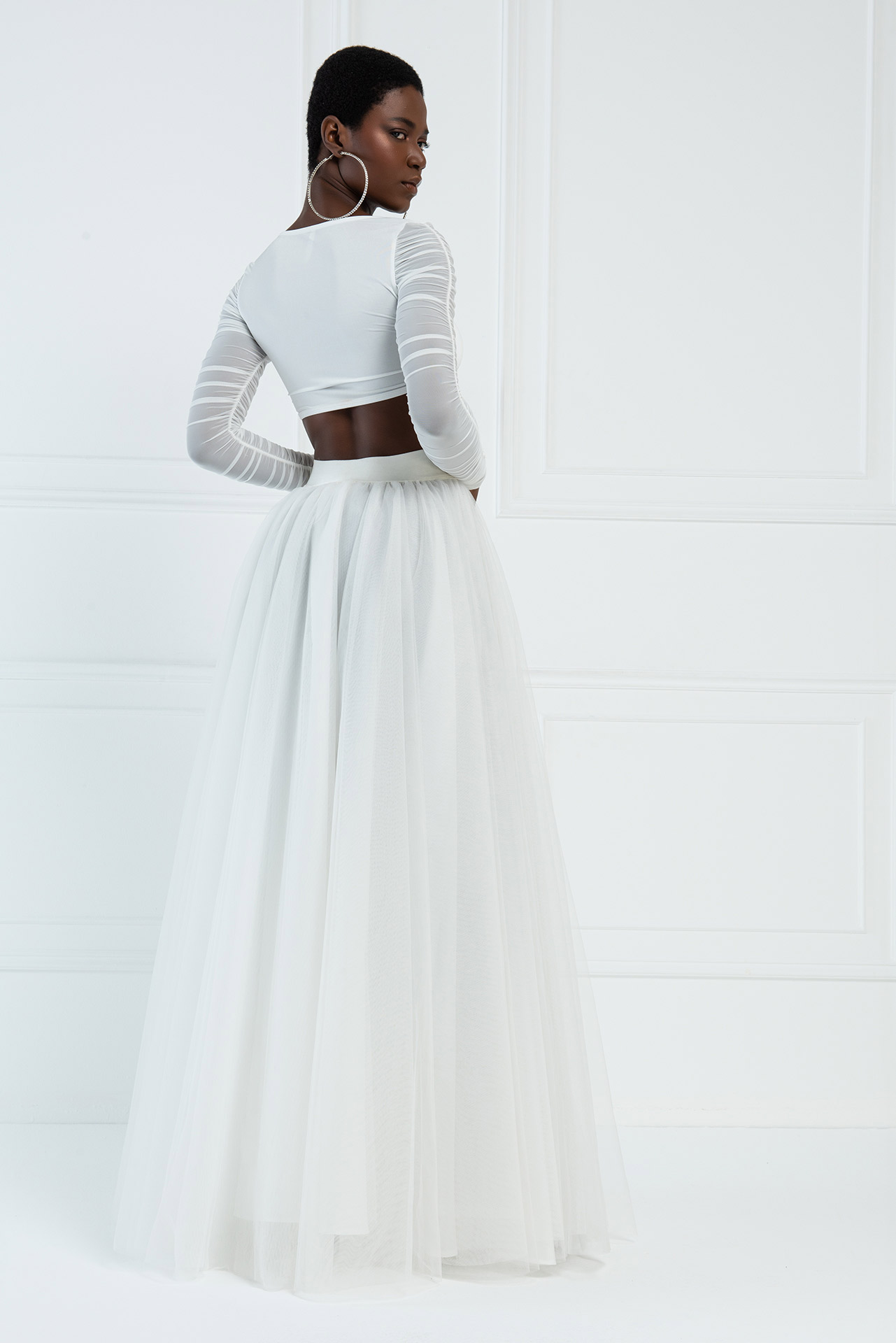 white tulle maxi skirt