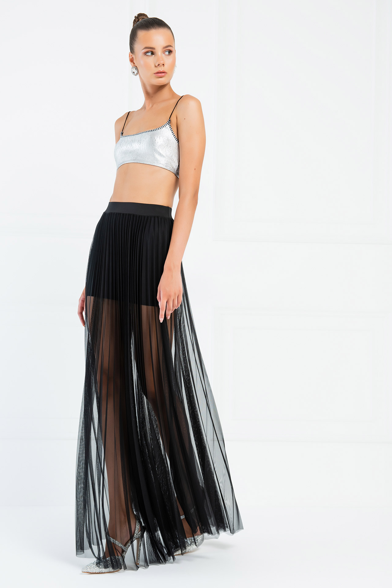 sheer pleated maxi skirt