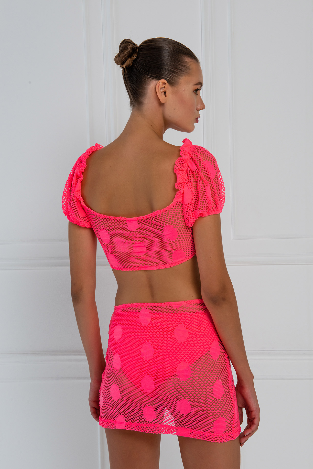 neon crop top and skirt