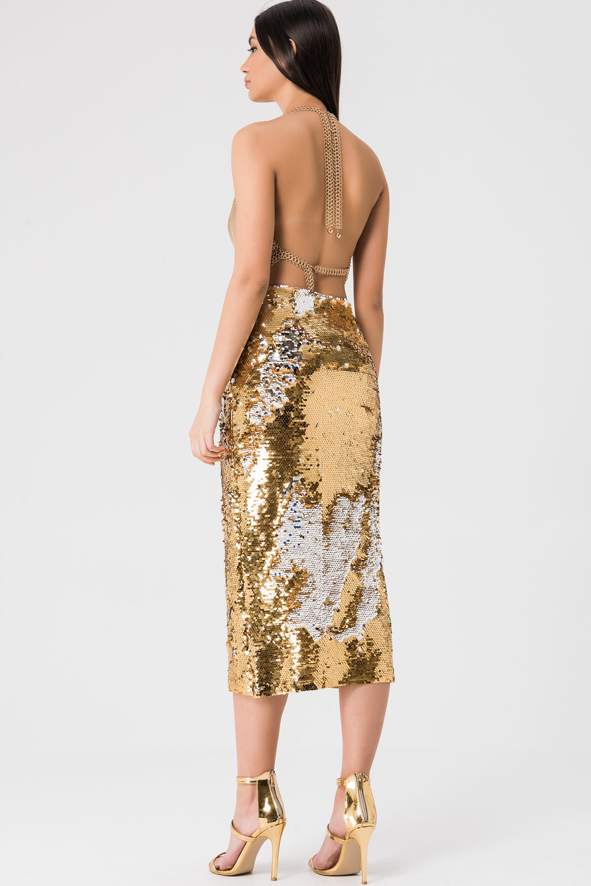 reversible sequin midi skirt